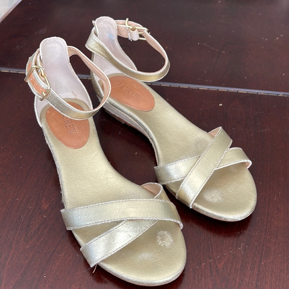 J.Crew - Gold Marina Mini Wedge Espadrille Sandals Shoes size 7 A6576 Rope Soles